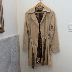 Dana Buchman Tan Trench Coat with Leopard Print Lining